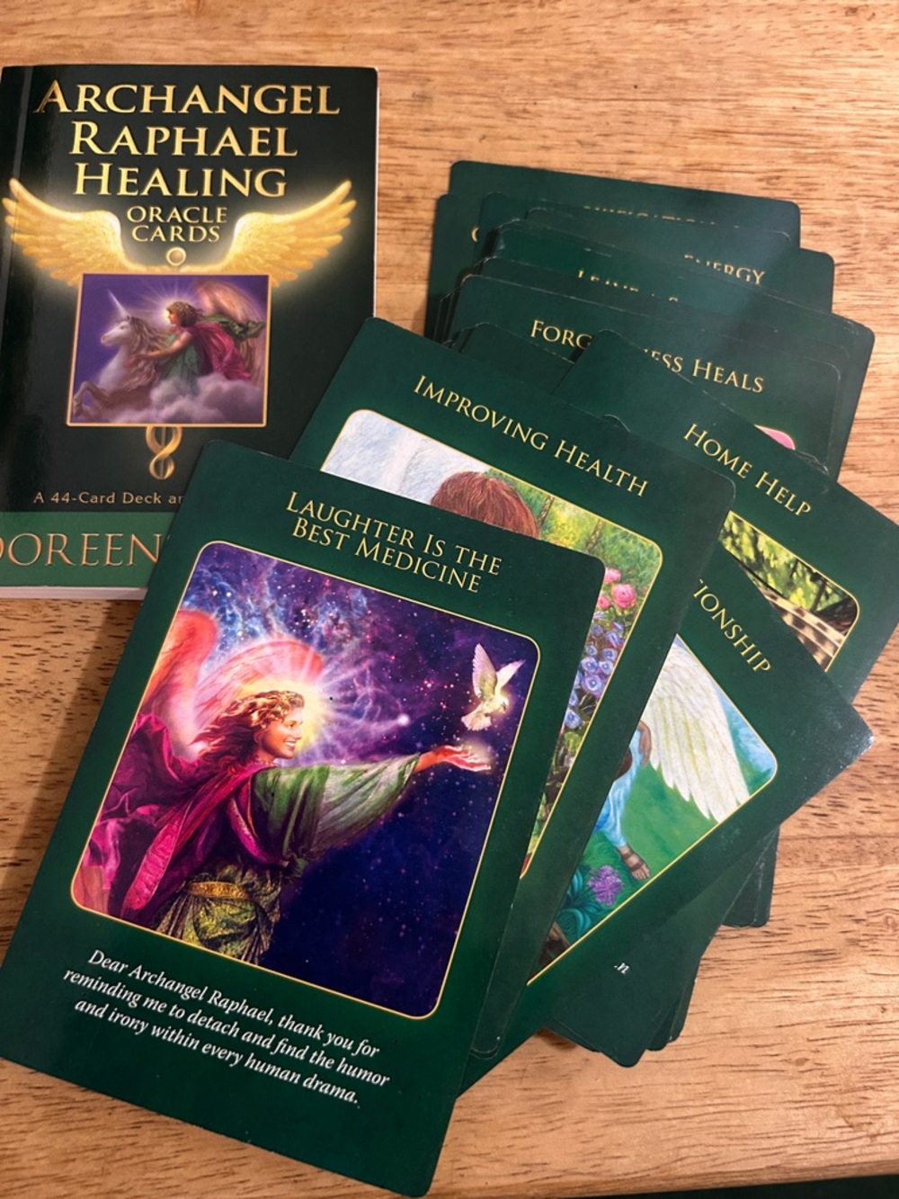 Archangel Raphael Healing Oracle Cards by Doreen Virtue - Black & Gold Deck EUC